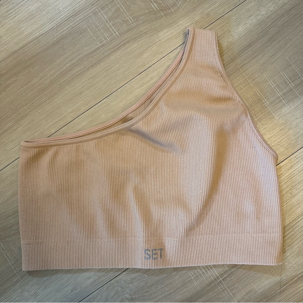 SET Active light pink sculpt flex one shoulder Top